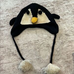 Penguin Knit Hat with Ear Flaps 100% wool and fleece lined